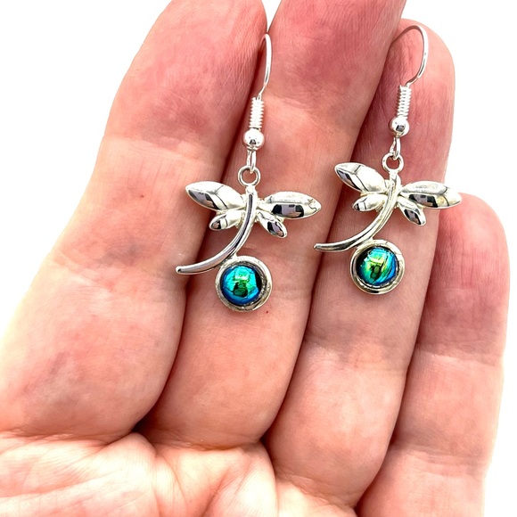 Hand Crafted Dragonfly Earrings with Luminous Blue Green Accents - Picture 5 of 5